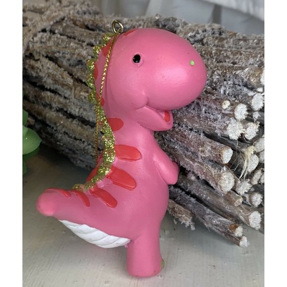 Pink Dinosaur Christmas Tree Ornament Resin Ornament Kids Ornament O4 - Picture 1 of 6